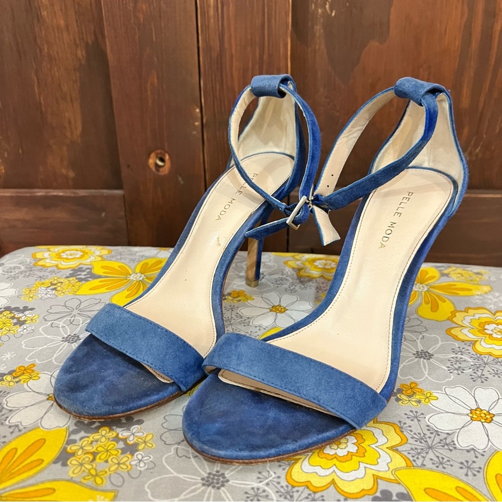 Pelle Moda Blue Suede Ankle Strap Heels